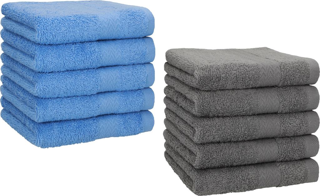Betz 10 Stück Seiftücher 30x30 cm PREMIUM 100% Baumwolle Farbe: hellblau und anthrazit