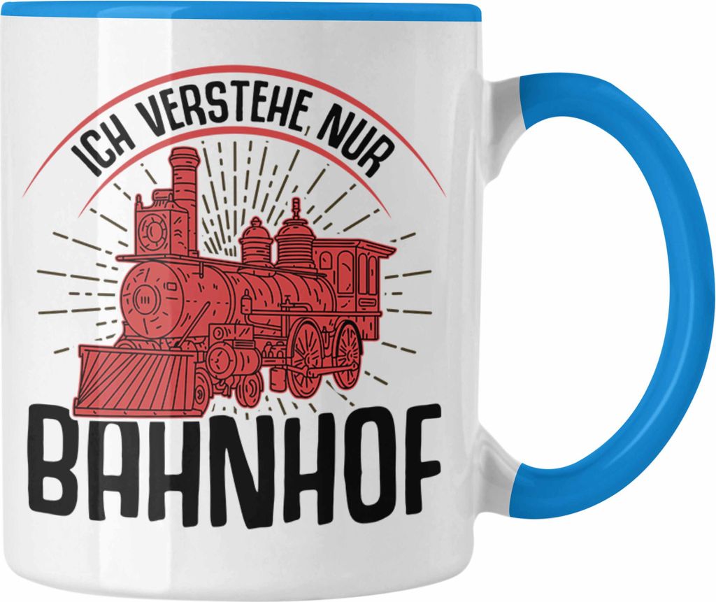 Trendation - Ich Versteh Nur Bahnhof Lokführer Tasse Geschenk Eisenbahner Spruch Lokomotive Geschenkidee Eisenbahn (Blau)