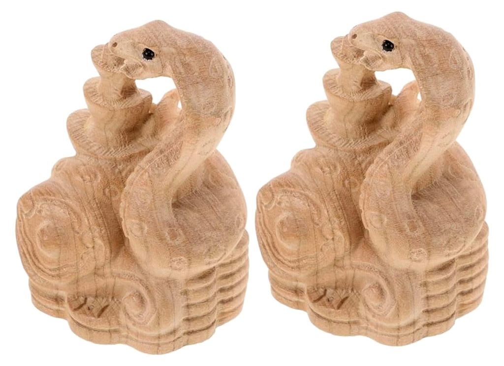 2 Stück Elegante Holzschlangen Figuren zur Dekoration für das Chinesische Neujahr