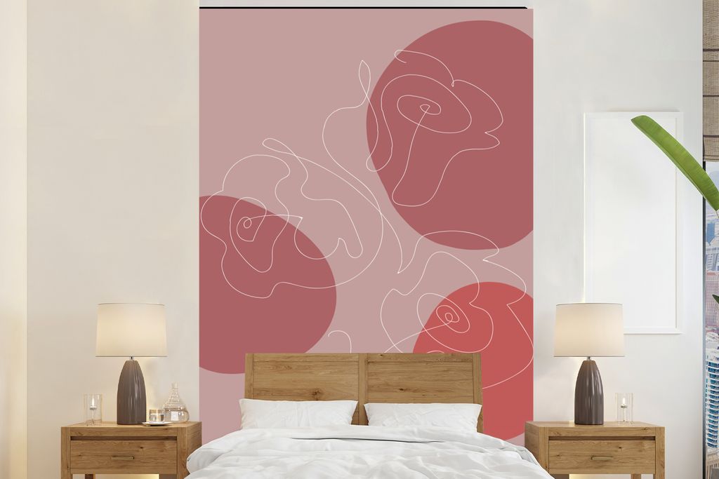MuchoWow Fototapete für Wohnzimmer oder Schlafzimmer Wandtapete Vinyl Motivtapete Rosen - Rot - Blumen - Abstrakt - 225x350 cm - Schlafzimmer ta...
