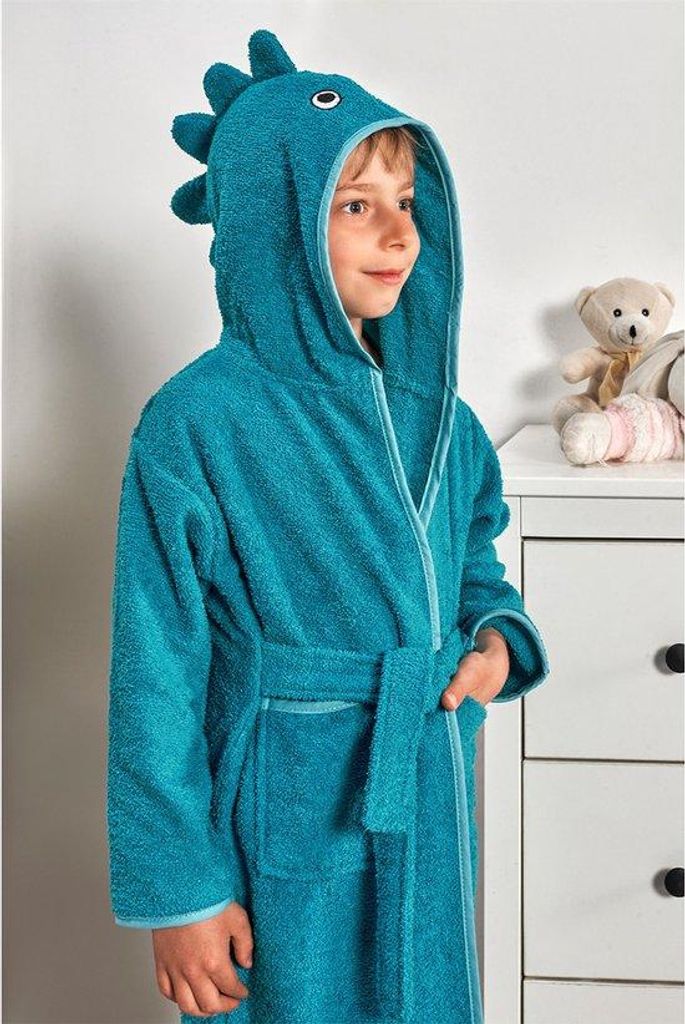 Teksmoda Kinderbademantel mit Kapuze Dino Donkergroen 122 Produktbild 
