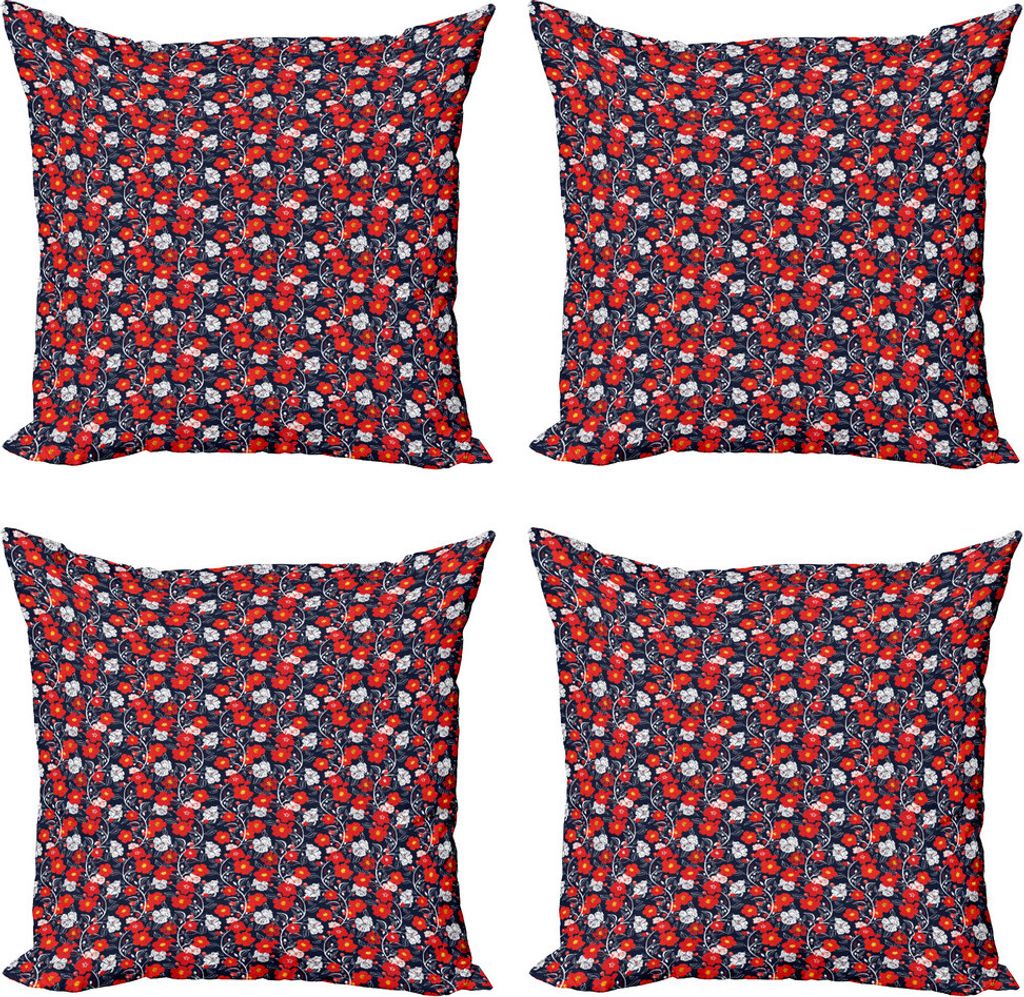 ABAKUHAUS Frühling Kissenbezug Set (4 Stück), Bunte Stil Petals, Moderner Doppelseitiger Digitaldruck, 60 cm x 60 cm, Vermilion Dark Blue