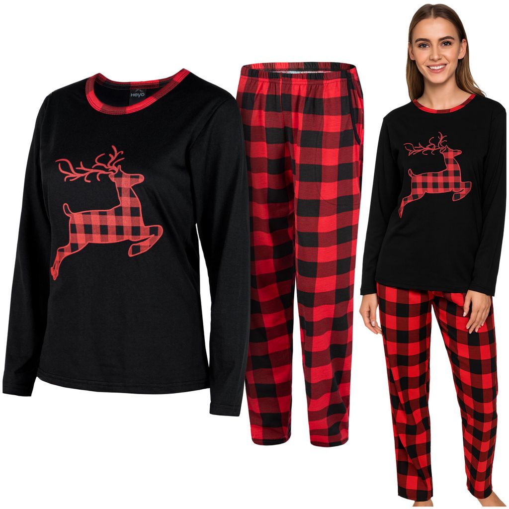 Damen Weihnachts-Pyjama HEYO Baumwolle Schlafanzug Set Produktbild 