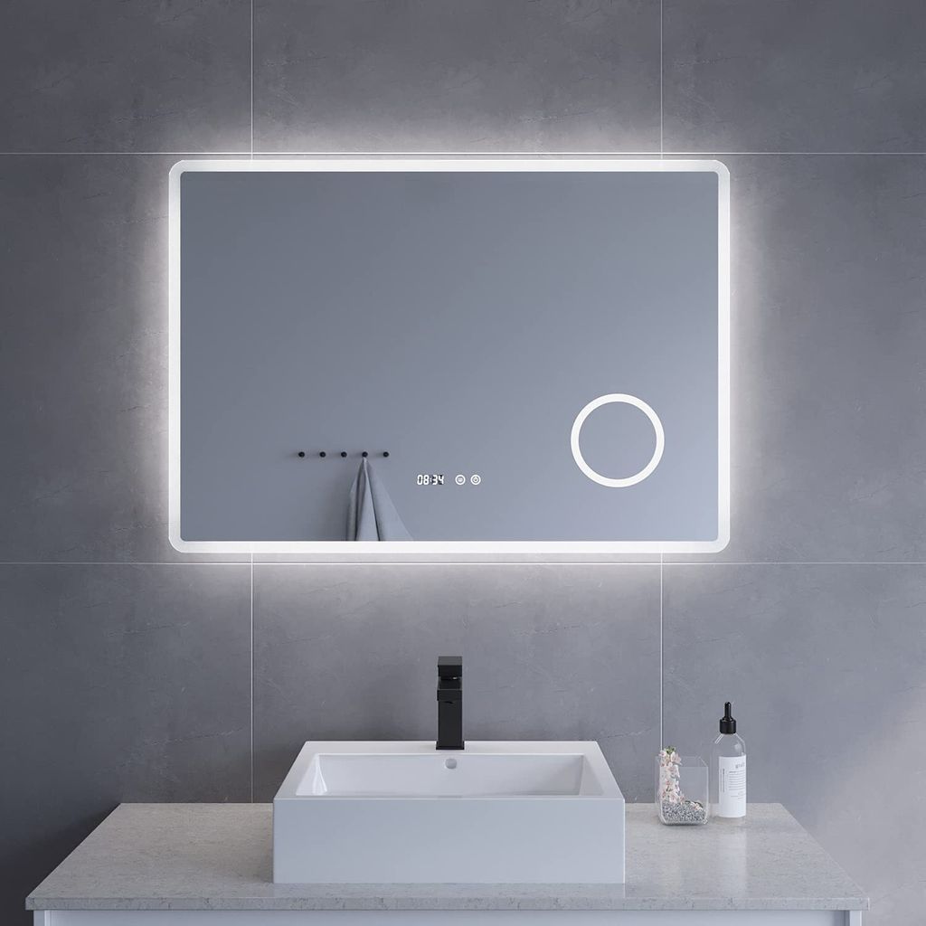 LED Badspiegel 100x70cm mit Beleuchtung Kaltweiß 6400K Produktbild 