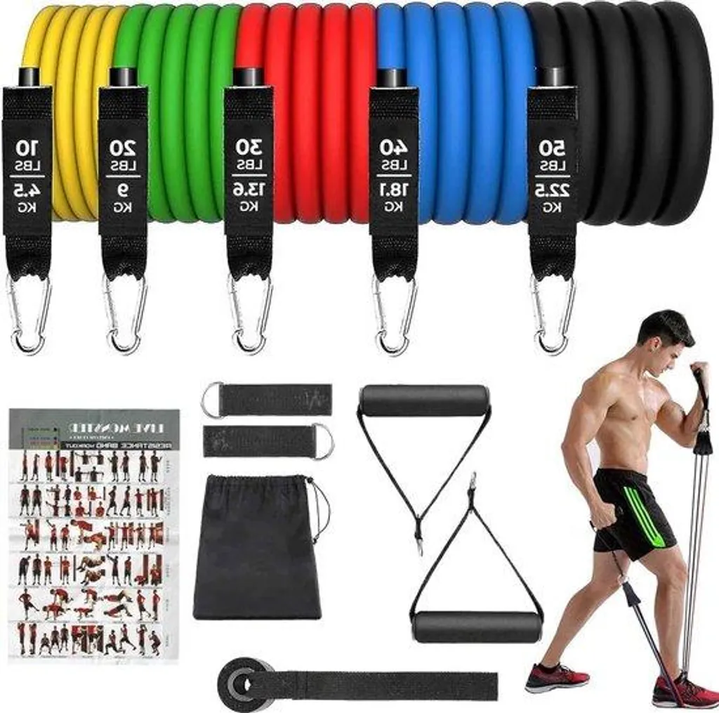 Lot de bandes élastiques de fitness à résistances variables pour sport