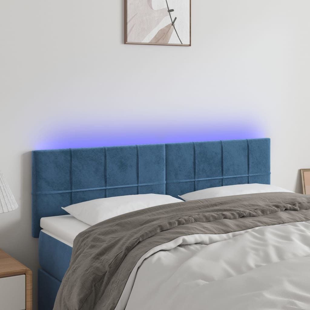 The Living Store LED Kopfteil Dunkelblau 144x5x78/88 cm Samt