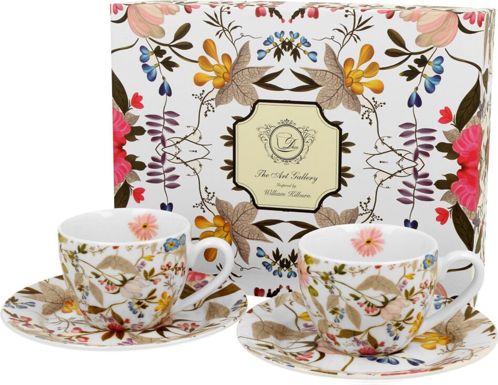 DUO ART GALLERY 2er-Set Espressotassen 90 ml WHITE mit Untertassen, New Bone China Porzellan