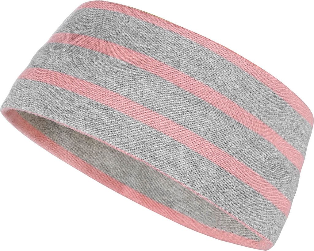 modAS Uni Stirnband Maritim für Kinder - Ohrwärmer zweilagig aus Baumwolle in Grau-Melange-Koralle Größe 1 - bis 48 cm Kopfumfang (Kleinkind)