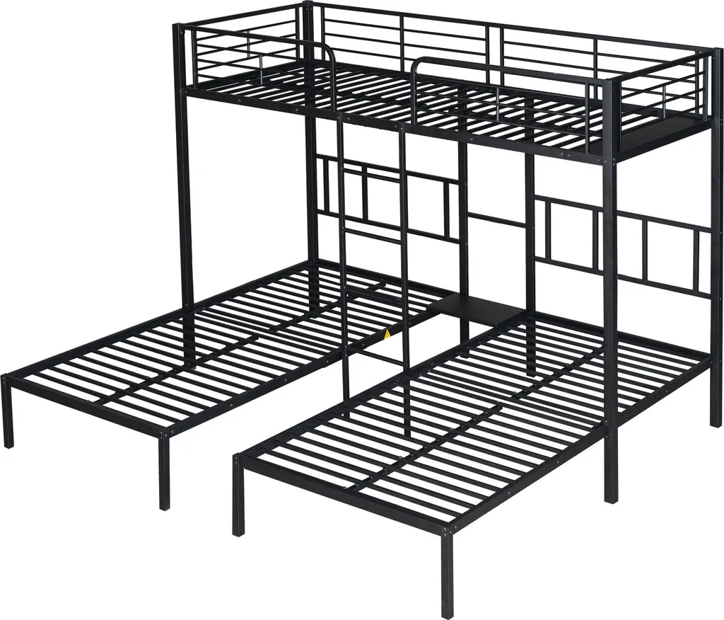 Lit Superposé pour Adolescent en Métal Noir 90x200 avec Rangement - 9