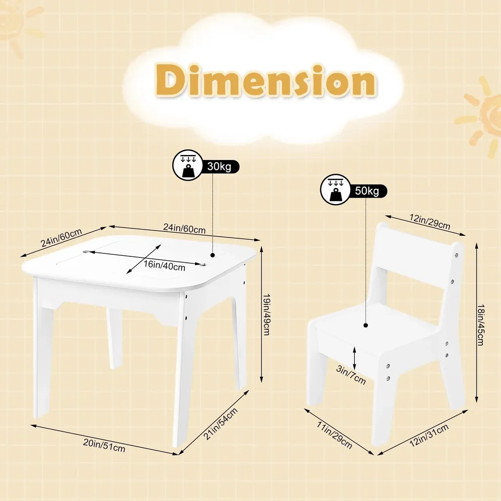 Table d'activité réversible avec 2 chaises et coffre de rangement 60cm - 6