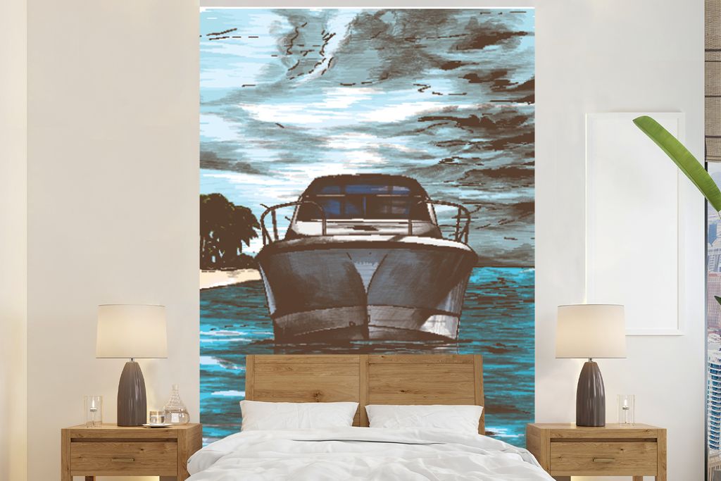 MuchoWow Fototapete für Wohnzimmer oder Schlafzimmer Wandtapete Vinyl Motivtapete Boot - Meer - Luft - 195x300 cm - Das Hintergrundbild