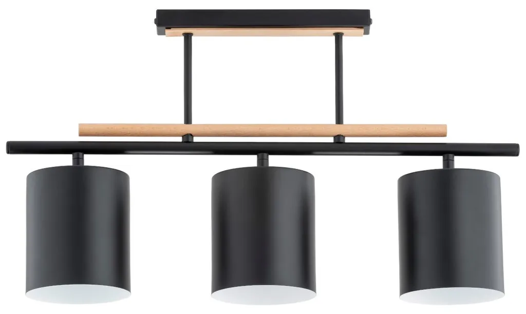 Plafonnier ARCZI Noir et Bois Clair Alfa 3xE27 61cm - Luminaire Design