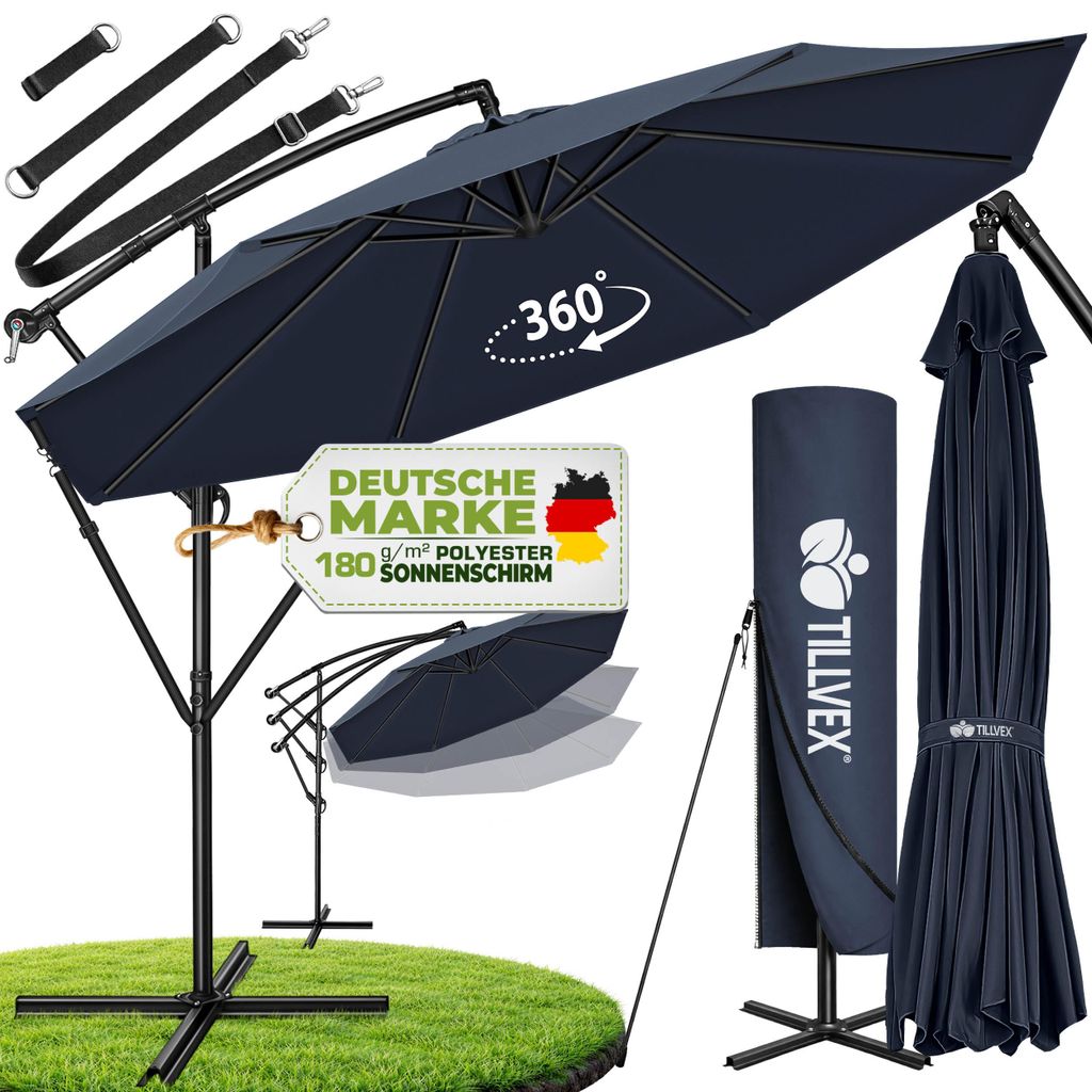 tillvex slunečník navy blue Ø 350 cm závěsný zahradní Obrázek produktu 