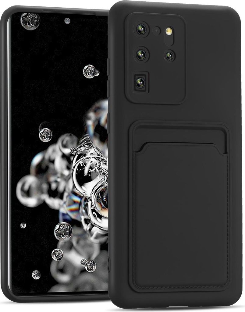 Handyhülle für Samsung Galaxy S20 Ultra Hülle Silikon Schutzhülle mit Kartenfach Slim Wallet Case, Schwarz