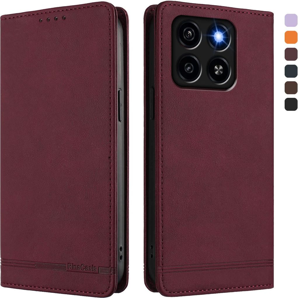 Hülle für ZTE Blade A35 / A55, Retro Kunstleder Ständer Klapphülle mit Kartenfächer und Magnetische Rot