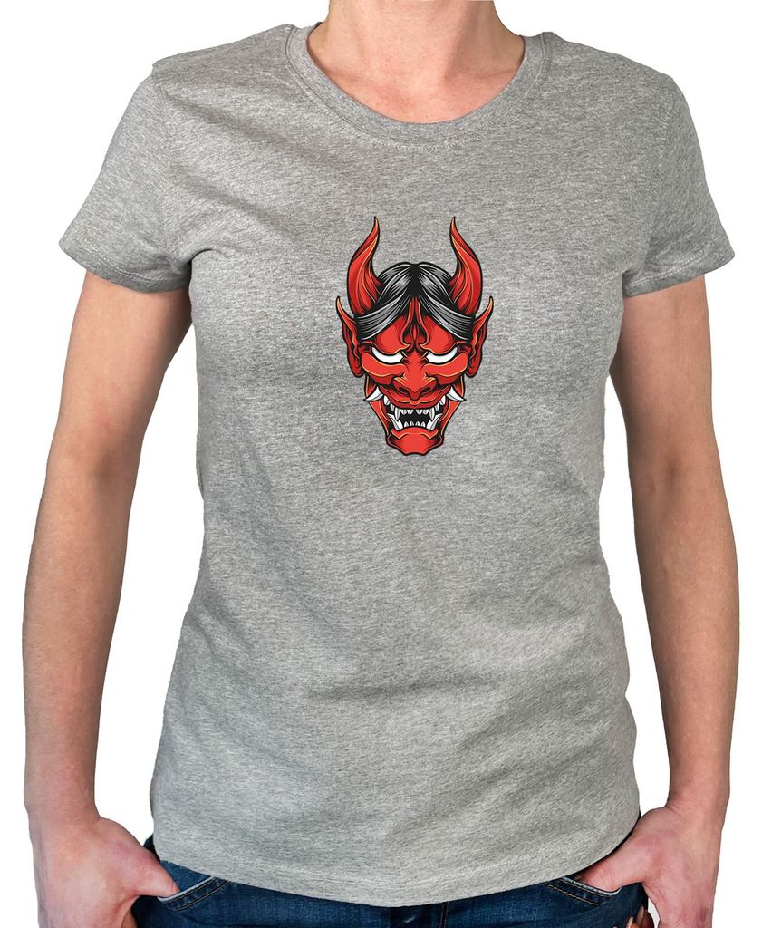 Huuraa Damen T-Shirt Oni Yōkai Japanische Mythologie XL Sport Grey Bio Baumwolle Fairtrade Damenshirt Geschenkidee