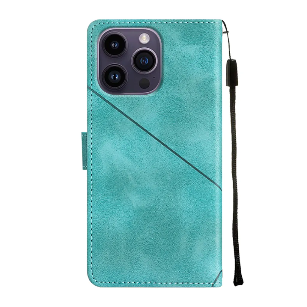 Custodia per iPhone 14 Pro in rilievo Custodia a portafoglio in pelle flip con funzione stand verde - 4