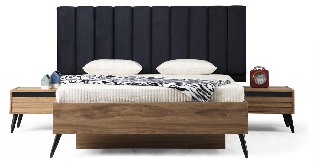 Modern Schlafzimmer Set Besteht aus Stilvoll Bett und 2x Nachttische 3tlg.