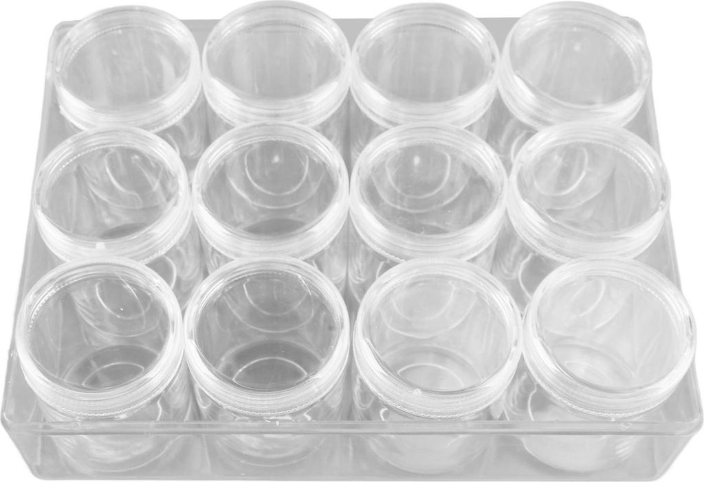 Kleine Medizin Separate Box 12 Gitter transparente Flaschenkörper Spiraler runder Organisator für Schmuckknöpfe