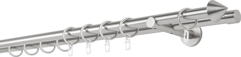 Gardinenstange auf Maß 20mm Spitze 2-lauf Wandträger 12cm Farbe: Edelstahl-Optik, Größe: 230cm