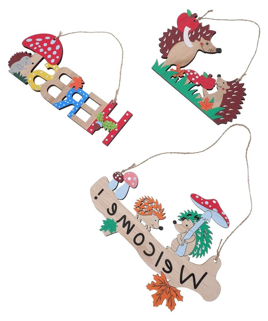 3 Stück Holz Igel Anhänger Cartoon Wandornament Leicht und Tragbar Tieranhänger zum Aufhängen für Zuhause und Wanddekoration