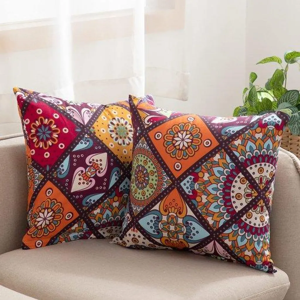 Housse de Coussin 45x45 cm en Coton Doux Lot de 2 Style Boho Chic