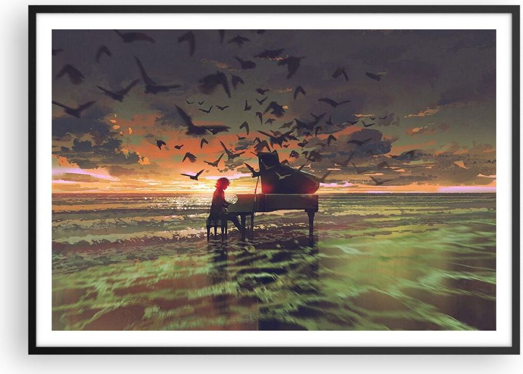 Gerahmtes Poster - Schwarzer Rahmen - Klaviermusik - 100x70 cm - Wand Bild - Wanddeko - Wandbilder - Kunstposter - Wandposter - Bilderrahmen - Bild...