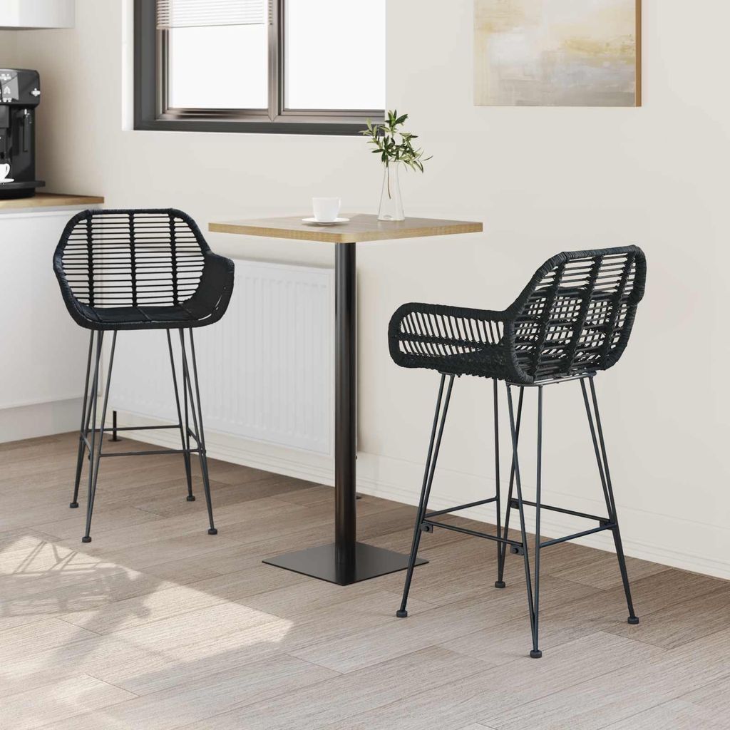"Winter Sale" Barstuhl 2 pcs - Montage erforderlich - Schwarz 55 x 52 x 92cm Rattan und Eisen - clorisNeu895673 - Barhocker