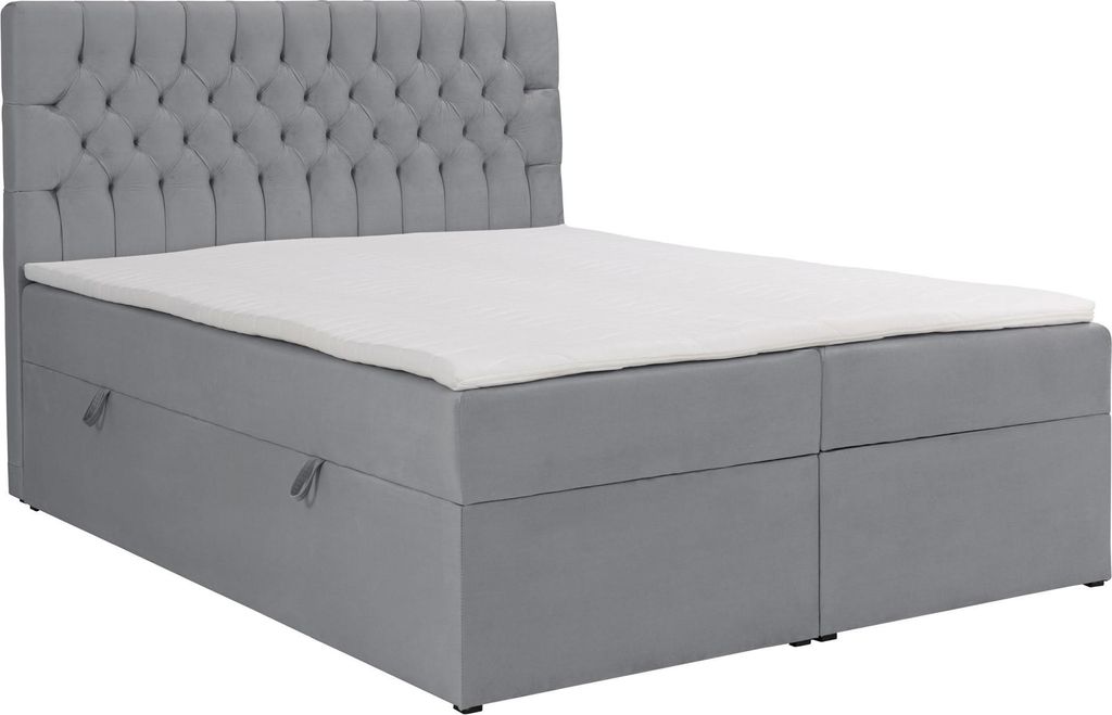 Selsey Daissy – Boxbett 160×200 mit Matratze und Topper, Samt, Grau
