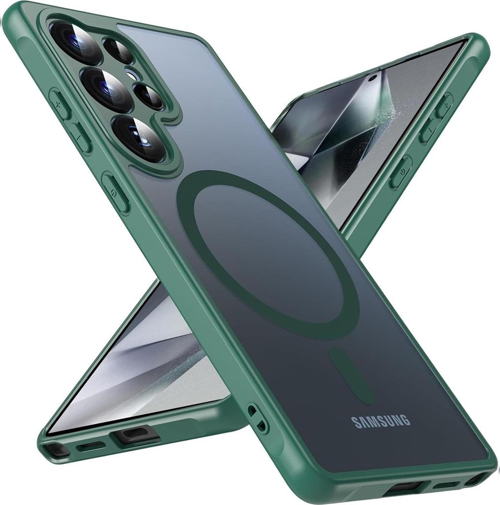 Magnet-Case für Samsung Galaxy S24 Ultra Hülle Magsafe Schutzhülle Stoßfest TPU-Rahmen starker Magnetring, Grün