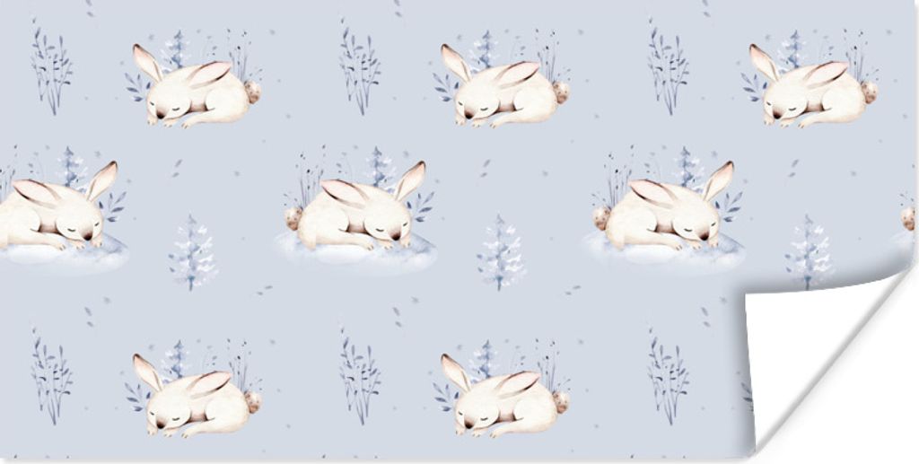 MuchoWow Poster Winter - Muster - Kaninchen 120x60 cm - Bild