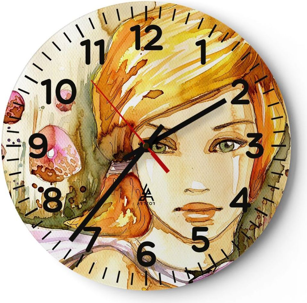 Wanduhr - Rund - Glasuhr - Frau Sommer Blume - 40x40cm - Schleichendes Uhrwerk - Lautlos - zum Aufhängen bereit - Dekoration Modern - Wanddekorati...