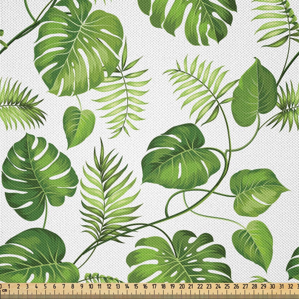 ABAKUHAUS Blatt Satin Stoff als Meterware, Brasilianischer Regenwald-Laub-Natur-Efeu wirbelt Palmen-Bananen-Baum-Blatt-Kunst-Druck, 5 M (148 x 500 ...