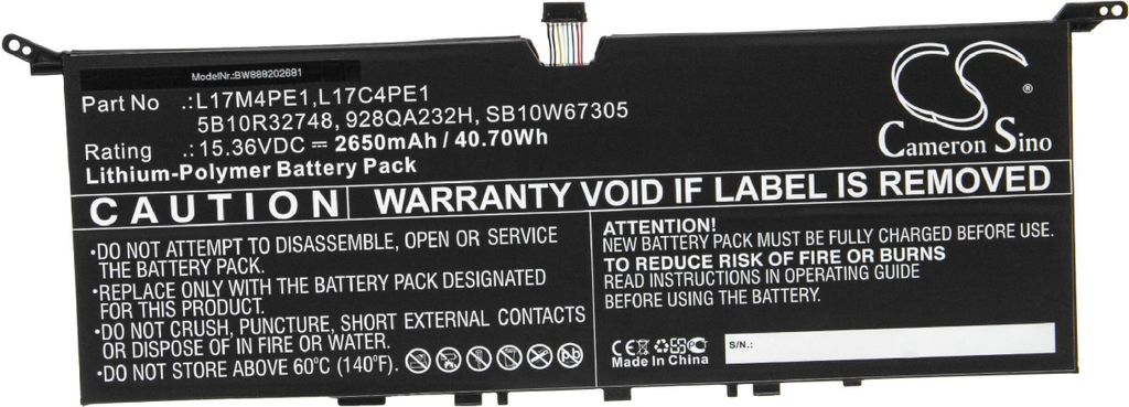 vhbw Akku kompatibel mit Lenovo IdeaPad 730S 13, 730S-13IWL Notebook (2650 mAh, 15,36 V, Li-Polymer)