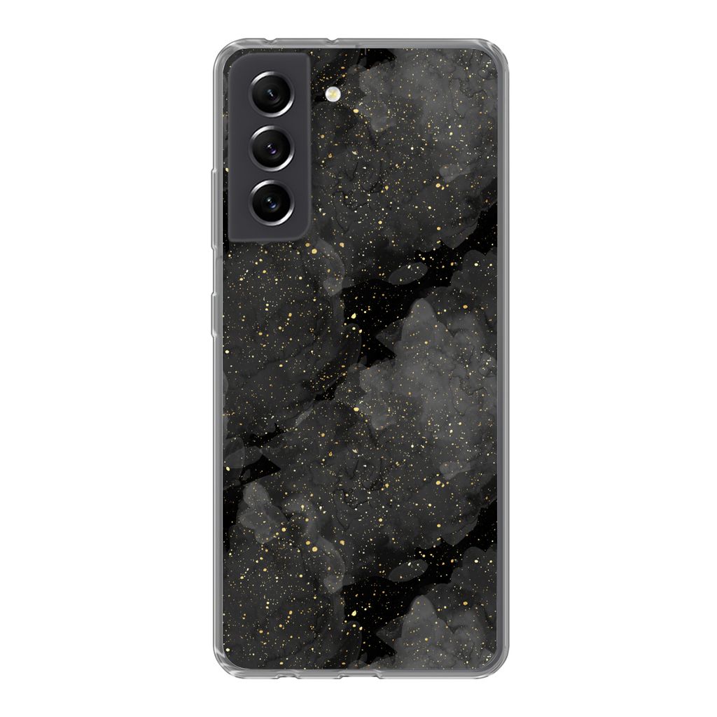 MuchoWow Handyhülle Schutzhülle Hülle für Samsung Galaxy S21 FE Marmor - Glitter - Gold - Schwarz - Muster Silikon Softcase Handy Hülle - Mo...