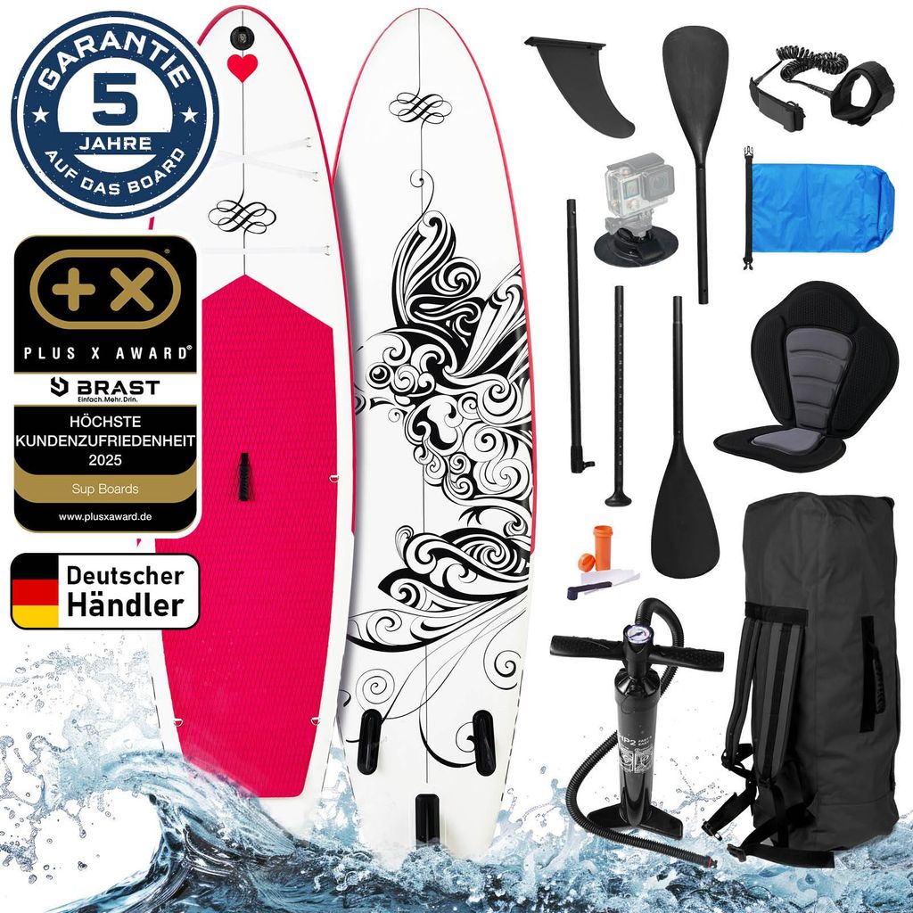 BRAST SUP Board Lady | Aufblasbares Stand up Paddle Set für Frauen | 300cm | inkl. Sonderzubehör | 2in1 Paddel Kajak-Sitz Action-Cam-Halterung Fu...