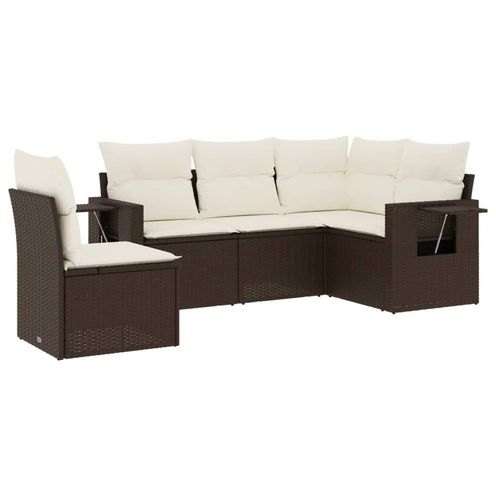 "2026 MODERNE" 5-tlg. Garten-Lounge-Set - elegantes Design - Sitzgruppe/Gartengarnitur - mit Kissen Braun Poly Rattan - Terassenmöbel NeuMöbel930186