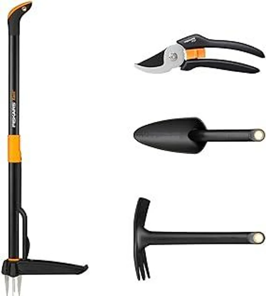 Set Giardinaggio Fiskars 4 Pezzi: Xact Sarchiatore e Solid Kit Professional