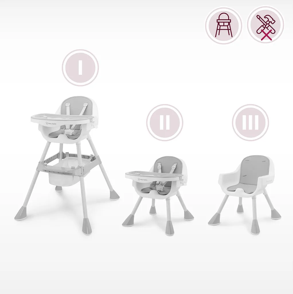 Chaise Haute Bébé Evolutive Magnolia Moby-System Grise en Bois