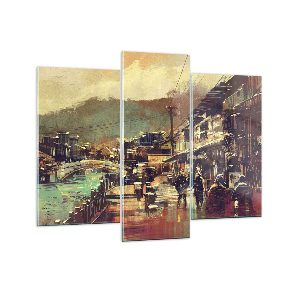 Bilder auf glas - Brücke Straße Fluss - 130x100cm - Glasbilder - Wandbilder - Kunstdruck - zum Aufhängen bereit - Wanddekoration aus Glas - Glas...