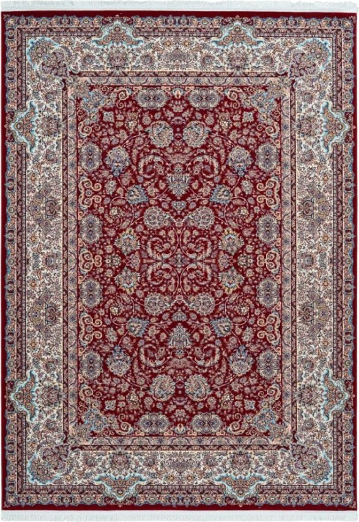 Casa Padrino Luxus Kunstfaser Teppich mit Fransen Rot - Verschiedene Größen - Rechteckiger Wohnzimmer Teppich im Orientalischen Stil