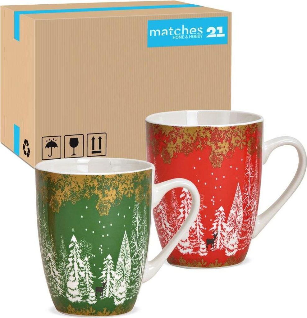Weihnachtstassen 48er Set Skandi Design Wald Hirsche