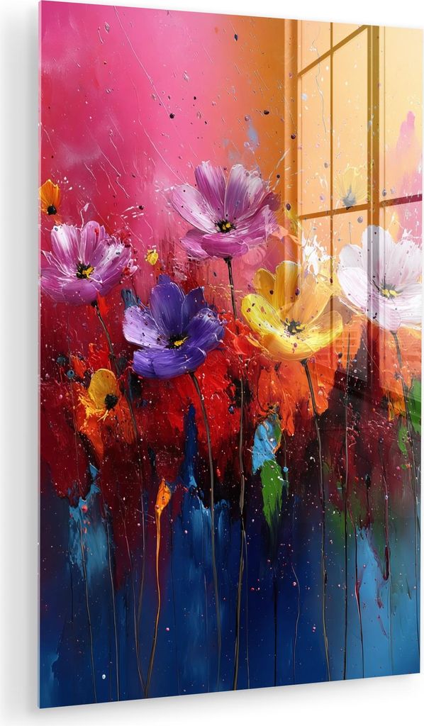 MuchoWow Glasbilder - Bilder auf Wandbild - Foto auf Glas Fantasie-Blumen - Malen - Verspielt 20x30 cm Wanddekoration aus Glas - Acrylglasbild - Ac...