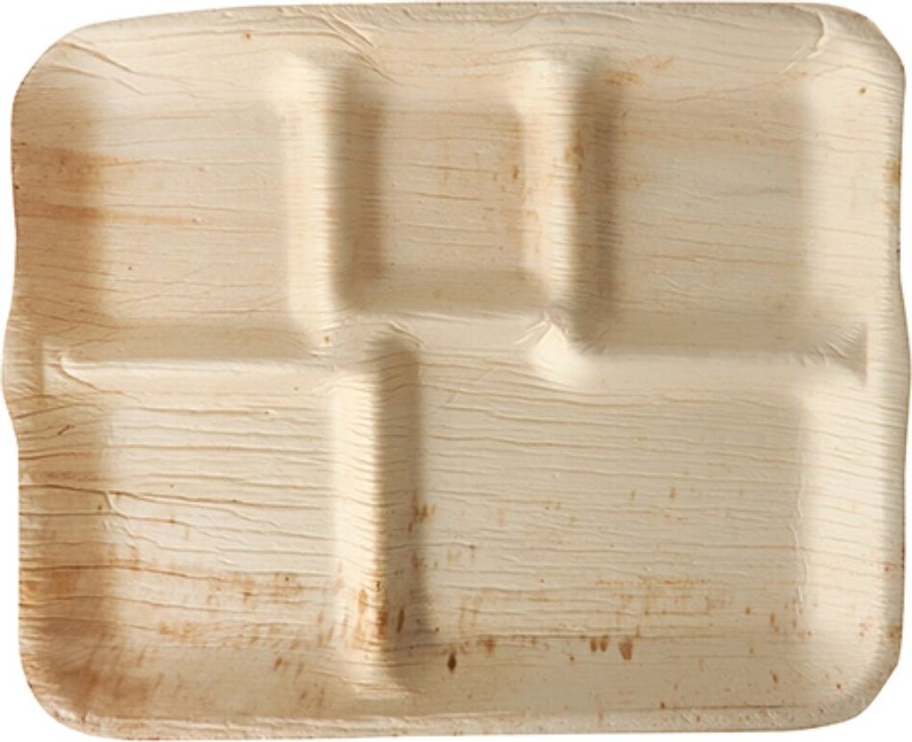 PAPSTAR Teller Palmblatt "pure" 5-geteilt, 27x21,5 cm, nachhaltig | Schrumpffolie (6 Stück)
