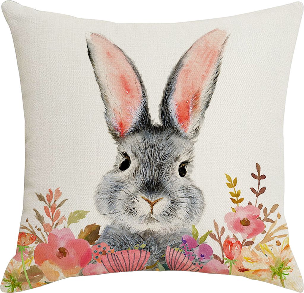 Kissenbedeckung versteckte Reißverschluss Staubdichtes Leinen Frohe Osterhasen Wurfkissen Hülle Hausdekoration Haushaltsdarsteller- Ö