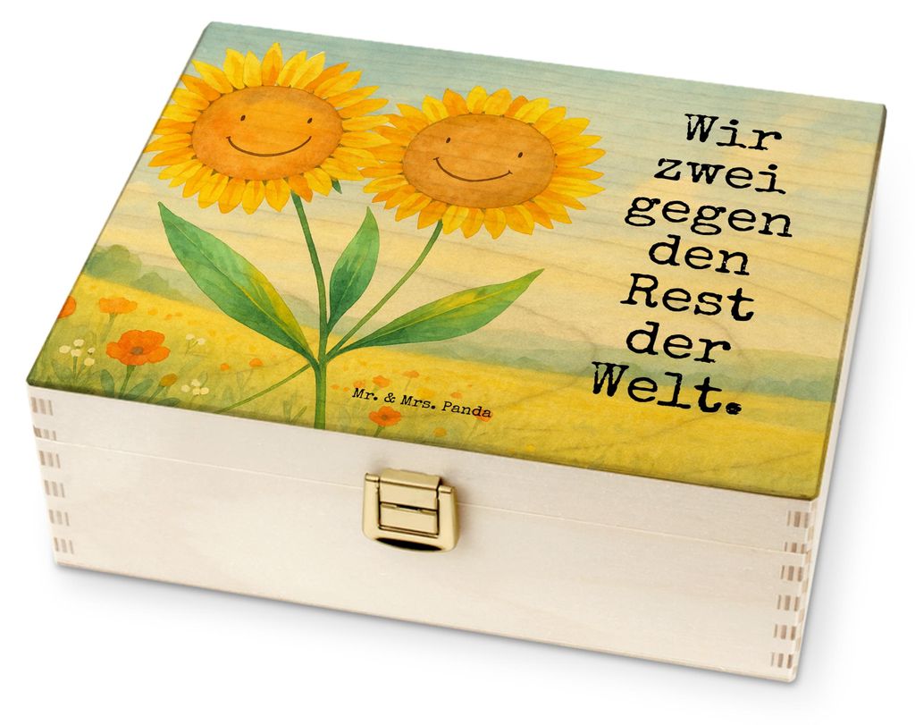 Mr. & Mrs. Panda Teebeutel Organizer Blume Sonnenblume Design - Weiß - Geschenk, Tee Box, teebox holz, Sonnenblumen, Zusammen, Garten, Beste Freun...