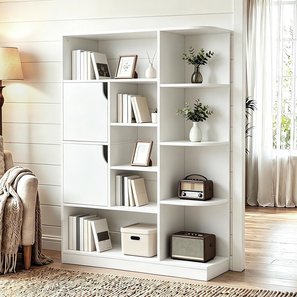 Bücherregal mit 9 Ebenen und 2 Türen, Aufbewahrungsregal Produktbild 