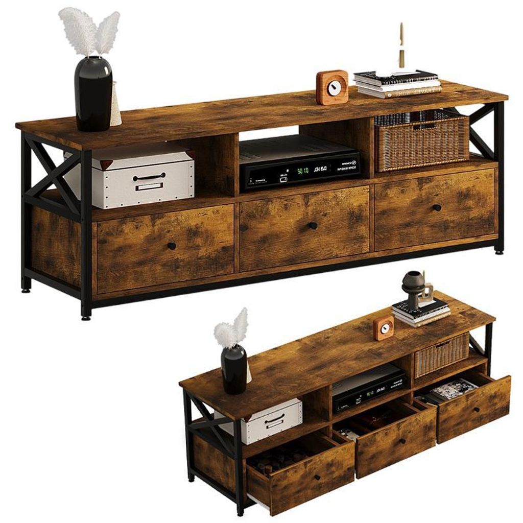 TV-Schrank mit Schubladen im Vintage-Loft-Stil, rustikal, braun, 143 cm