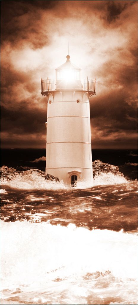 Türtapete Türposter Abstrakter Leuchtturm im Wasser bei stürmischer See - Größe: 93 x 205 cm