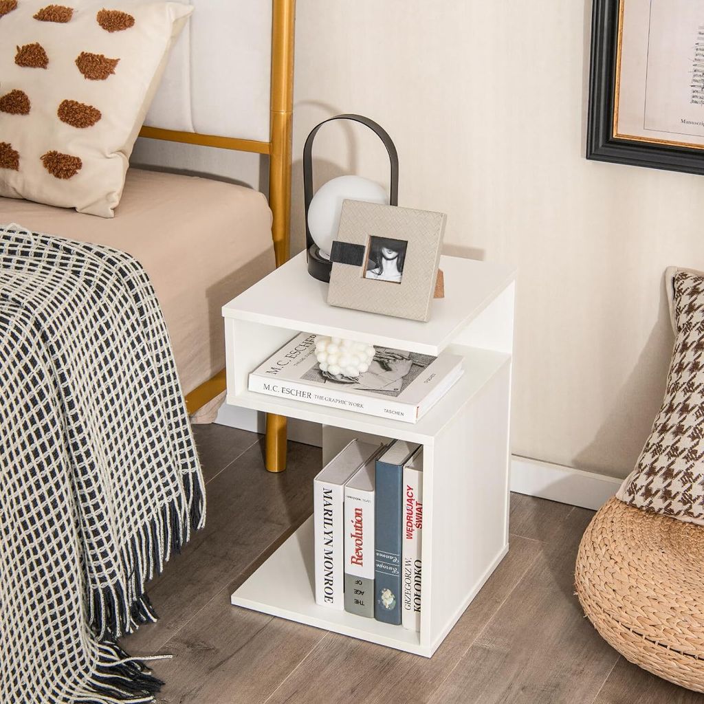 Table D’appoint Design Blanc – 35x30x61 Cm, 3 Plateaux, Rangement Magazine, Pour Salon